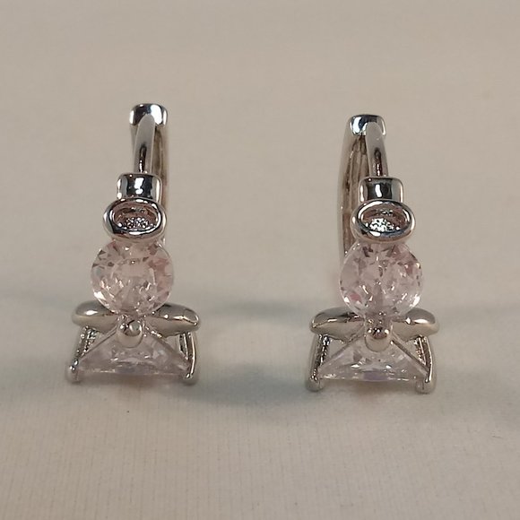 Jewelry - Silver Angel White Diamond Zircon Hoop Huggie Earrings Gorgeous Party Gift
